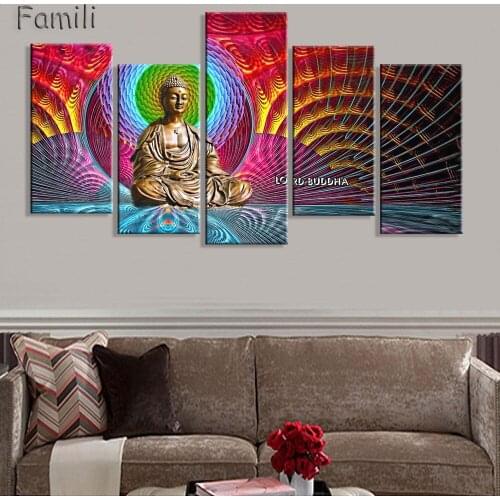 5Panel Buddhism Buddha Canvas Painting Antique Buda picture Wall Art Home decoration for living room no frame