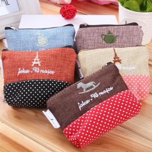 70PCS / LOT Women Coin Bag Lady Retro Canvas Printing Small Wallet Coin Purse Ladies Zipper Wallets Mini Money Bag