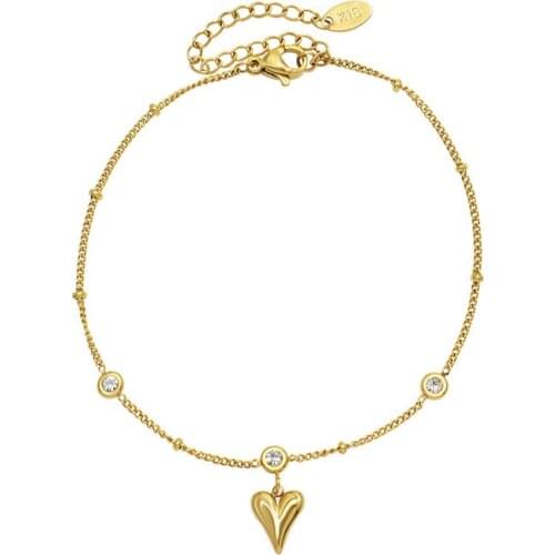Stainless Steel Geometric Peach Heart Bracelets Simple Design Gold Zircon Gift For Women Gothic Foot Anklet Accessories Jewelry