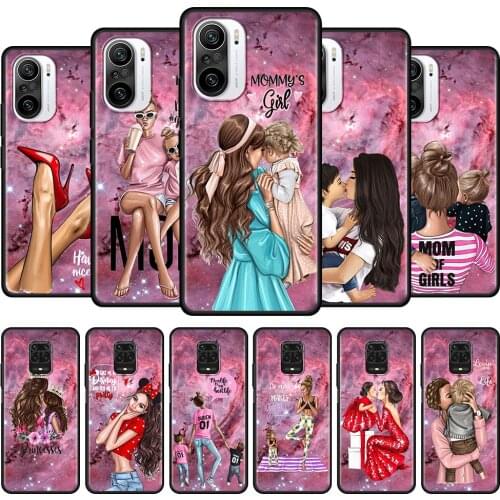 Girl Baby Super Mom Woman TPU Cover For Xiaomi Redmi Note 9s 7 8t 9 8 10 K40 Pro 9a 9c 9t Black Shell Coque Soft Bumper