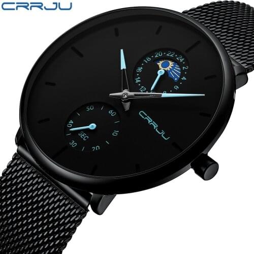 CRRJU Watches Fashion Mens Dress Watches Brand Luxury Quartz Watch Men Casual Slim Mesh Waterproof Sport Watch erkek kol saati