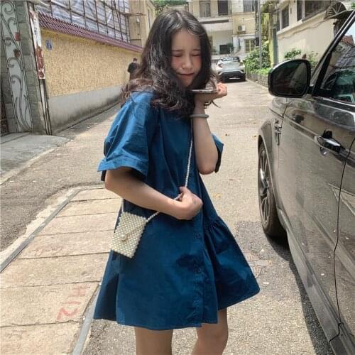 Womens Temperament, Short-sleeved Shirt Dress, Summer Womens Dress, Loose and Thin, All-match Dress