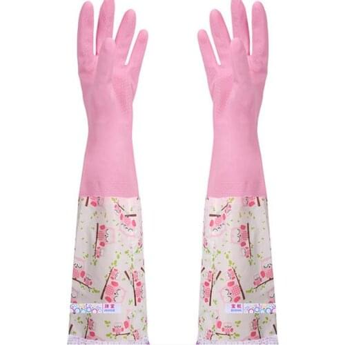 Household Gloves Wash dishes, wash vegetables lengthened, add cotton, keep warm, tighten sleeves, lace rubber gloves 104.1