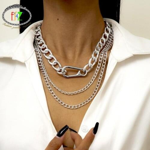 F.J4Z Retro Trend Necklaces for Women Rock Star Chunky Chain Necklaces Layerd Cuban Chain Party Jewelry Accessories колье на шею