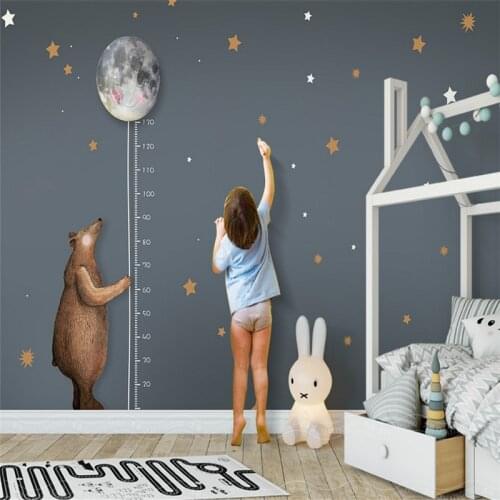 Custom photo wallpaper high quality non-woven Nordic simple cartoon bear moon measurement height children room background wall