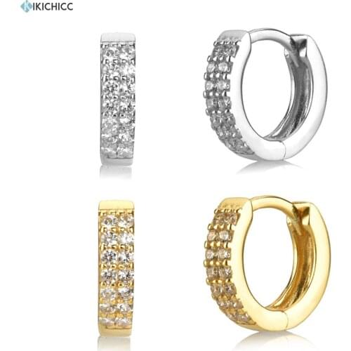 Kikichicc 925 Sterling Silver 6.5mm Two Line Zircon Huggie Women Luxury Hoops Loops Circle Fashion Ohrringe Jewelry Statement