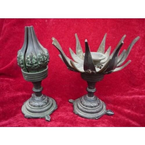 Collection Qing Dynasty palace bronze Lotus lamp,Decoration,Expand rotation,Free Shipping