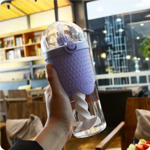 Creative straw protein powder fitness cup portable single layer plastic mixing cup outdoor sports bottle