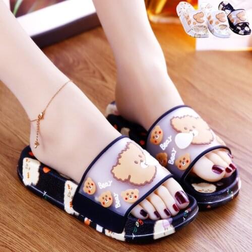 Summer Outside Slippers Women Flat with Shallow Lovely Cartoons Slippers Thick bottom Comfortable Fashion Low (1cm-3cm) Casual