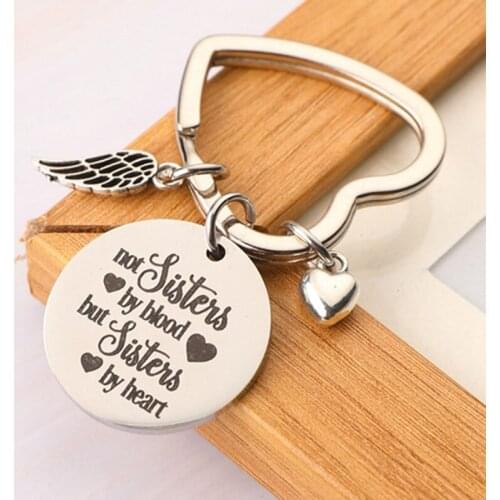 Trendy Friendship Key Chain Sister Jewelry Gift " Not Sisters By Blood But Sisters By Heart"Keychain Best Friends Keychain