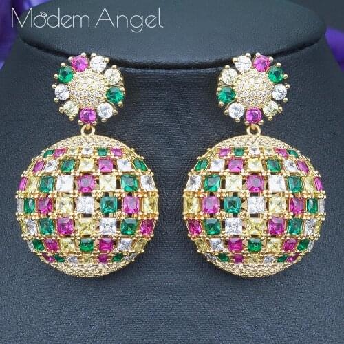 ModemAngel Luxury Flower Cubic Ball Super Shiny AAA Cubic Zirconia Dubai Women Wedding Paty Drop Earring Fashion Jewelty