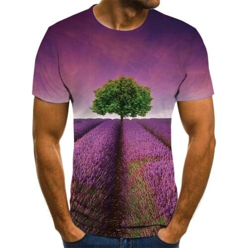 Cool and large size mens T-shirt 2020 fashion painted landscape 3D fashion painted T-shirt T-shirt O-neck short-sleeved casual