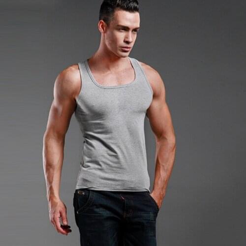 Mens Close-fitting Vest Fitness Elastic Casual Square collar Breathable H Type All Cotton Solid Undershirts Male Tanks