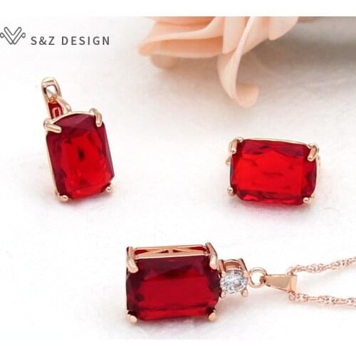 S&Z DESIGN Fashion Elegant Classic Square Cubic Zirconia Dangle Earrings Pendant Necklace Jewelry Sets For Women Wedding Jewelry