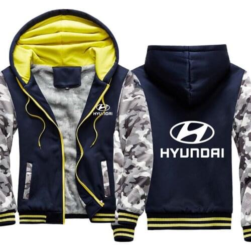 New Fashion winter velvet Mens Hoodie Hyundai Motor Car logo printing high quality casual cotton Mens jackets