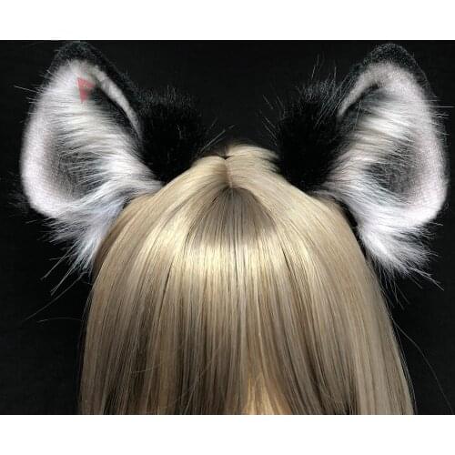 New Hand Made Work Hyaenidae Dog Ears Hairhoop Black Gray Headband For Lolita Cosplay Costume Accessories