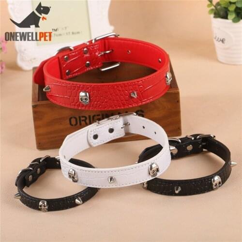 Pet Collar Soft Breathable Skull PU Leather Dogs Puppy Cat Pet Collars Adjustable Fashion Black Red perro coleira para cachorro