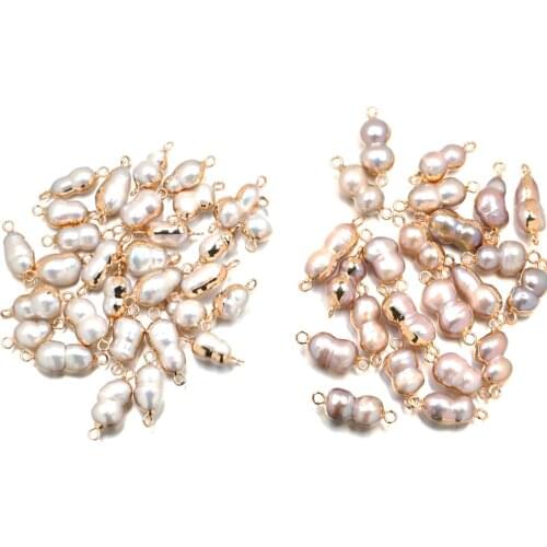 Natural Freshwater Pearl Pendants Double Hole Connector Charms for Jewelry Making DIY Earrings Bracelet Accessories Size 12x22mm