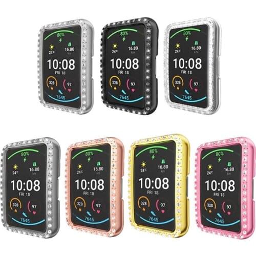 Colorful Rhinestone Bumper Hybrid Shell PC Watch Cover Case For -HUAWEI Watch Fit Smart Band Protector