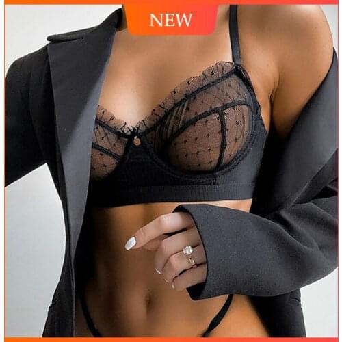 Ruffle Lace Lingerie Set Sexy Womens Underwear Transparent Bra Party Sets Lace Black Lingerie Bra Set Underwear Set