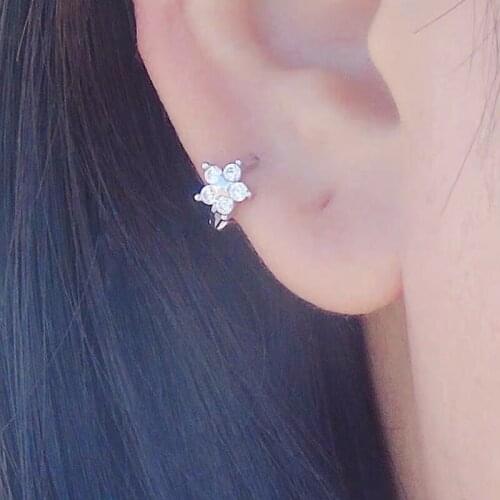 925 sterling silver earring fashion simple round zircon flower ear ring ear bone ear buckle personality boy girl ear jewelry