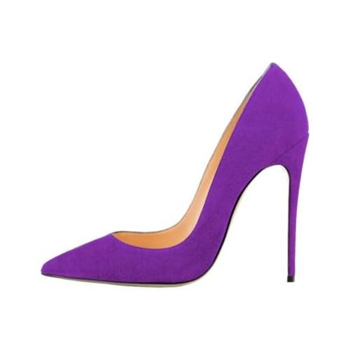 Solid Faux Suede Stiletto High Heels Pumps Female Pointed Toe Dress Wedding Shoes Ladies Slip-On Thin Heels Shoes