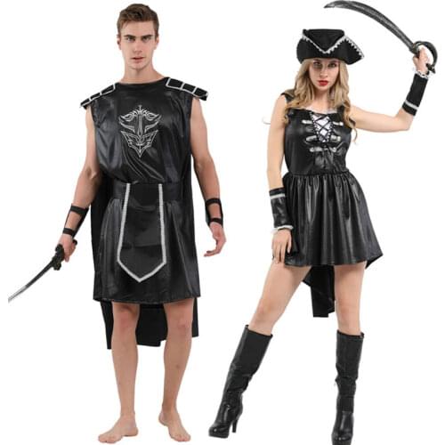 Umorden Adult Dark Gladiator Roman Greek Warrior Costumes for Men Women Couples Halloween Masquerade New Year Fantasia Dress