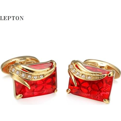 High Quality Glass Cufflinks for Mens Lepton Brand Square Crystal Cuff links luxury wedding Groom CuffLink Relojes Gemelos