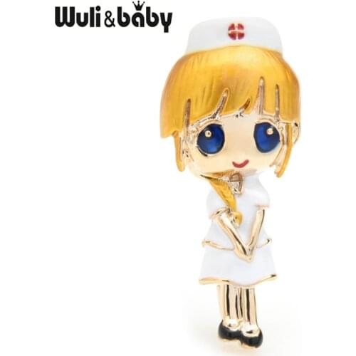 Wuli&baby Gold Hair Nurse Brooches Women Hospital Uniform Doctor Brooch Pins Gifts