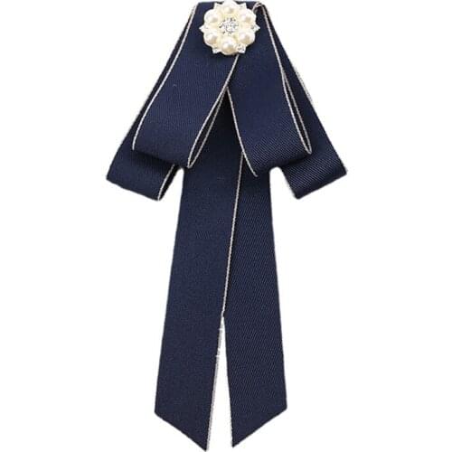 British Shirt Bow Tie Brooch Womens Ribbon Handmade Korean College Style Student School Uniform Accessories Gift Pearl Bowtie