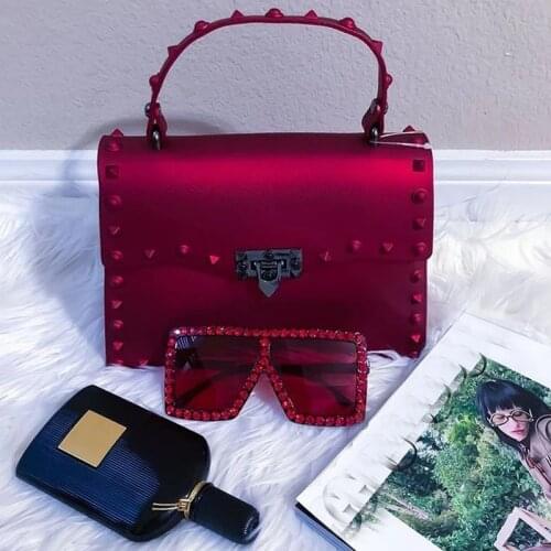 2021 Women Bag Summer New Jelly Bag Solid Color Rivet Frosted Matte One-Shoulder Portable Diagonal Fashion