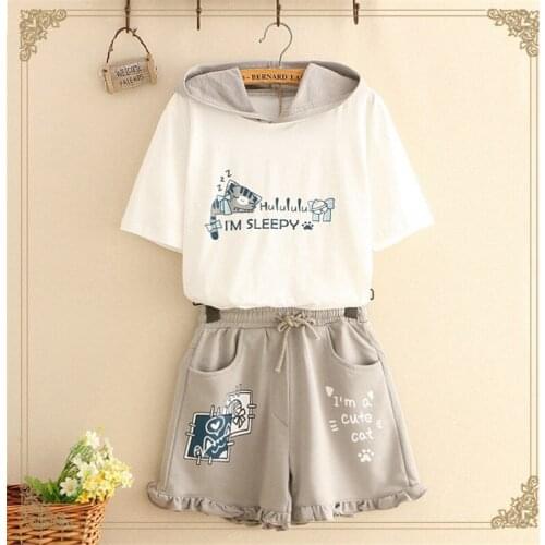 Mori Girl Cute Graphic Women Tees Japanese Korean Kawaii Sleep Cat Print Casual T Shirts Female Clothes Sweet Short Sleeve Tops