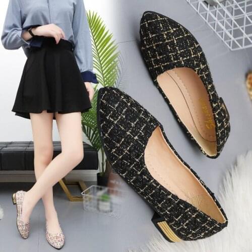 41 42 Plus Size Womens Shoes, Korean Style Checkered Flat Shoes, Casual Pointed Toe Flats
