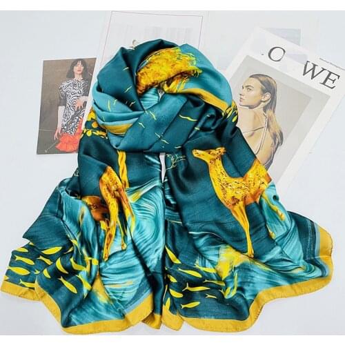 2021 Women Silk Winter Scarf Luxury Design Print Lady Beach Shawl Scarves Fashion Smooth Foulard Female Hijab