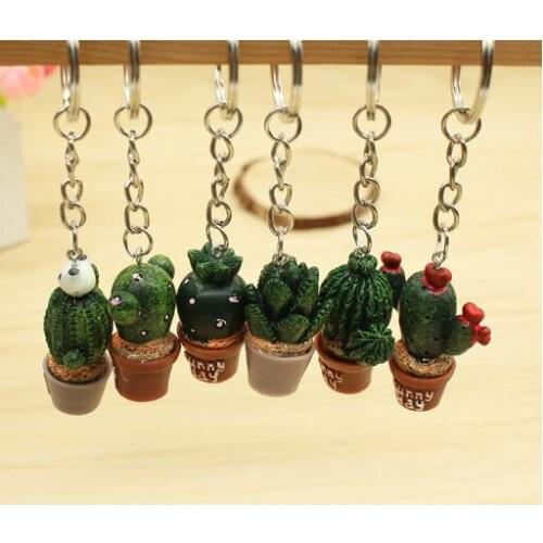 100pcs/lot Creative simulation mini plant Keychain cactus resin Keyrings unisex Car Bag accessories