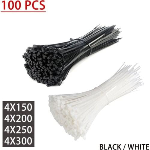 100 PCS Self-locking Plastic nylon cable tie black/white cable tie fastening ring 4x150~300 industrial cable tie cable tie set