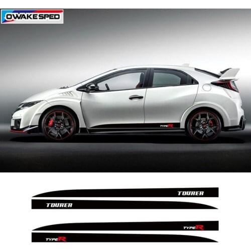 2 pcs Racing Sport Stripe Car Styling Door Side Skirt Sticker For Honda CIVIC Tourer Type R Auto Body Moulding Vinyl Decal