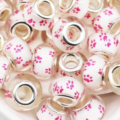 20Pcs Puppy Pet Foot Print Dog Paws Murano Charms Rondelle Spacer Beads Fit Pandora Bracelet Bangle for Necklace Jewelry Making