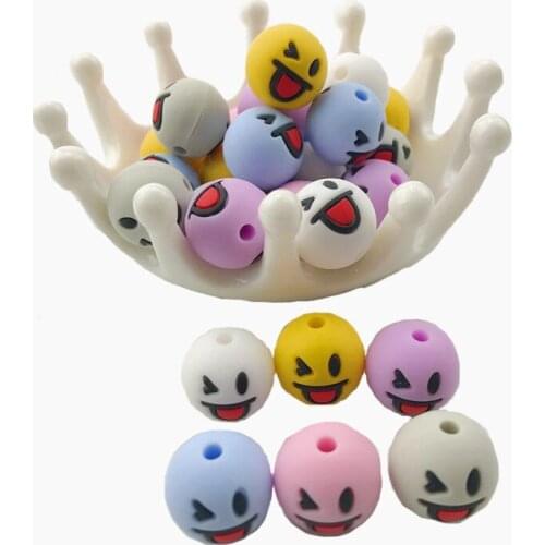 15mm Silicone Wink Face Beads 20pc DIY Crafts Baby Accessories BPA Free Silicone Teething beads Baby Teether Christmas Gifts