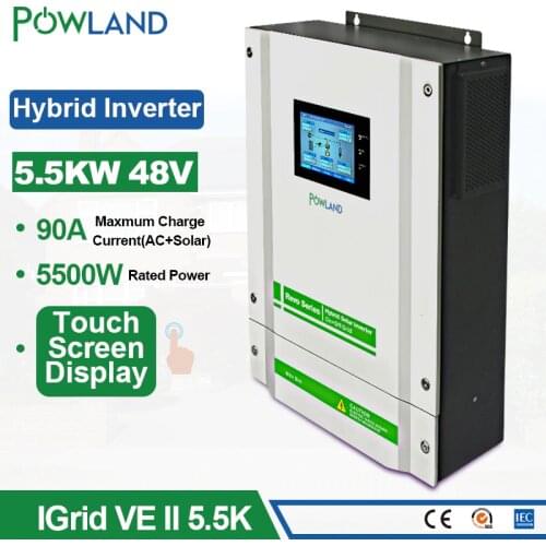 5.5KW Hybrid Solar Inverter 220V 48V PV Input 5500W 450Vdc 90A MPPT Solar Charger Grid Tied Touch Screen Inverter With CT Sensor