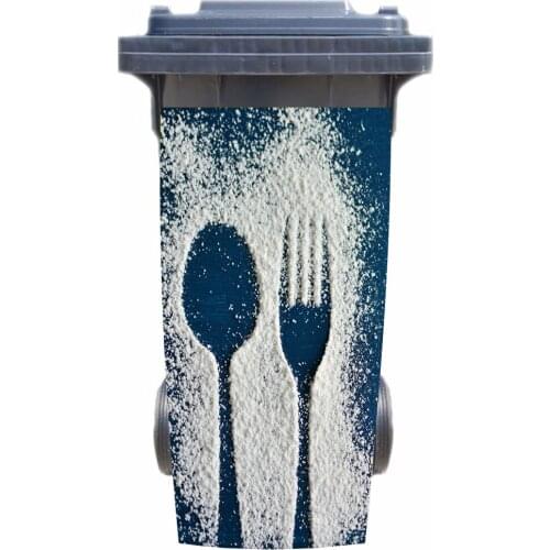 3D Fork Spoon Rubbish Bin Sticker Wallpaper mural Wall Print Decal Removable Wall Mural Photo self adhesive Gift