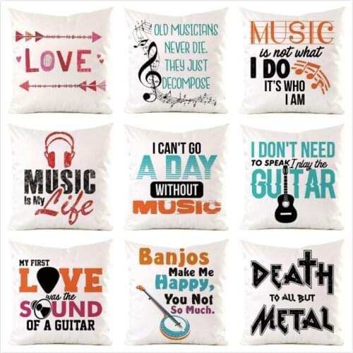 45cm*45cm **Music Slogan**Inimitated Silk Fabric Throw Pillow Covers Couch Cushion Cover Home Decorative Pillows Pillow Case