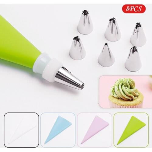 8PCS/bag Silicone Icing Piping Cream Pastry Bag 6 Stainless Steel Cake Nozzle DIY Cake Decorating Tips Fondant Pastry Tools