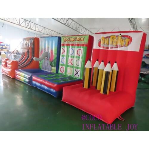 Free shipment, Custom Carnival 4 in 1 inflatable carnival games for kids,funny basketball hoop toss ring game for party
