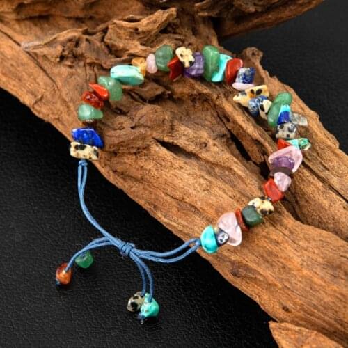 Natural Gemstone Colored Crystal Crushed Stone Bracelet Gemstone Elastic Bracelet Tumble Polishing Gift for Girls Women