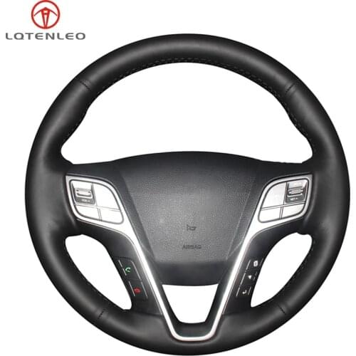 LQTENLEO Black Artificial Leather Steering Wheel Cover For Hyundai Santa Fe 2012-2018 H350 2015-2019 Grand Santa Fe 2013-2018