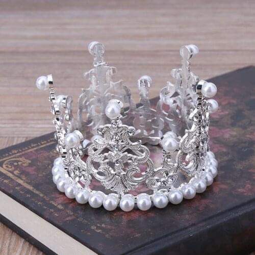 Baby Crown Photography Props Fashion Pearl Rhinestone Glitter Gold Silver Photo Birthday Party Decoration Girls Princess