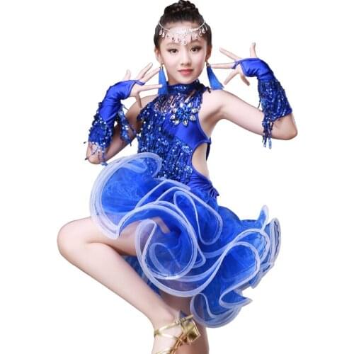 Latin dance dress for girls children salsa for competition wear red skirts costumes ballroom dancing dresses kids fringe sequin