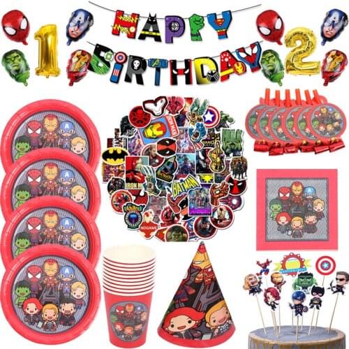 The Avengers Design Birthday Party Decorations Balloon Paper Cups Plates Boy Baby Shower Disposable Tableware Supplies