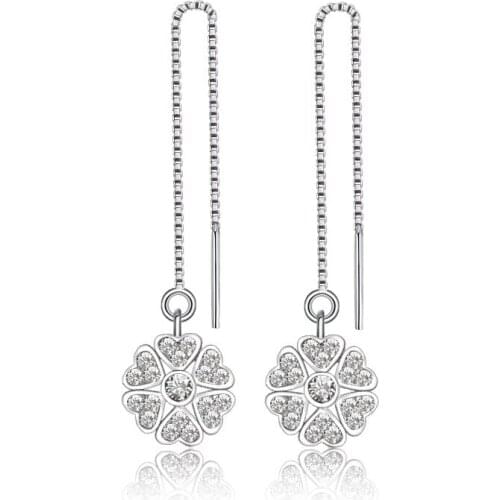 Shiny Gem-studded Long Earrings, Heart Flower Shape Long Tassel Dangle Earring Drop Earrings